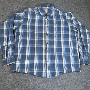 Wrangler Men's Shirt Blue Plaid Long Sleeve Large - Small Hole On Lower Back